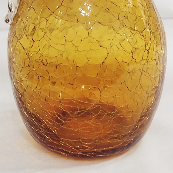 Vintage Mid-Century Modern Pilgrim Amber Crackle Glass Pitcher and Vase - Picture 4 of 14
